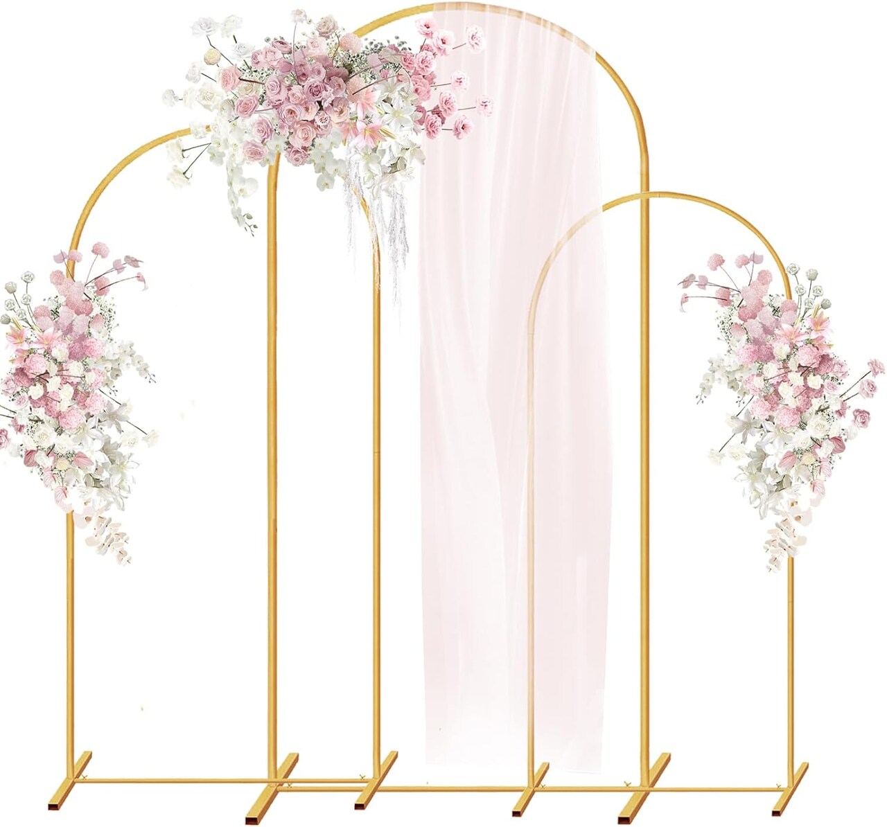 Gold Metal Arch Backdrop Stand – Set of 3 (7.2ft, 6.6ft, 6ft) for Weddings, Parties & Ceremonies